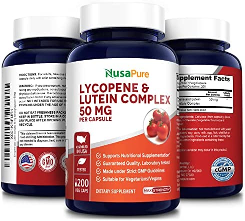 Lycopene & Lutein Complex 50mg 200 Veggie Capsules (Non-GMO & Gluten Free)