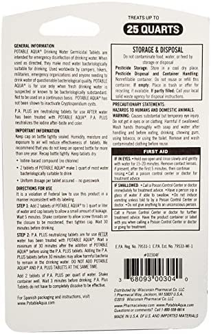 Potable Aqua Water Purification Tablets With PA Plus - Two 50 count Bottles