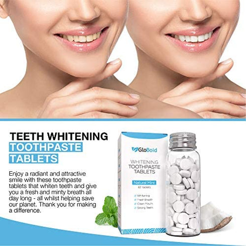 GloBoid Toothpaste Tablets with Fluoride, Zero Waste Toothpaste Bits, Eco Friendly & Plastic Free Toothpaste Tabs, Toothpaste Bites Perfect for Travel - 1 Month Supply - Natural Mint