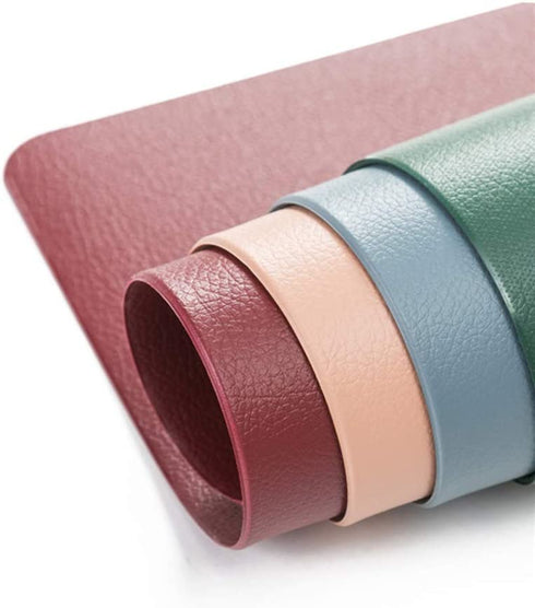 Leather Washable Placemats,Green Thick Faux Leather Heat Resistant Rectangle Table Mats,Waterproof Non-Slip Easy to Clean Placemats for Kitchen Coffee Dining Room Table Set of 6