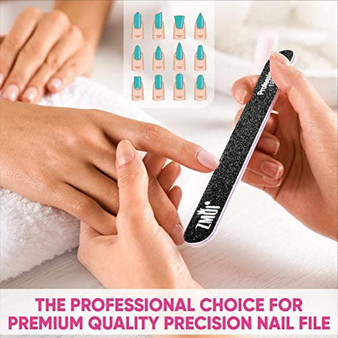ZMOI Professional Nail Files, 12 PCS Washable Double Sided Emory Board 100/180 Grit for Natural/Acrylic Nails, Waterproof and Durable Design, Ergonomic and Practical, Ideal for Salon, Home Use