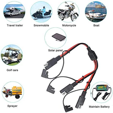 14AWG SAE DC Power Automotive Connector Cable Y Splitter 1 to 2 SAE Extension Cable, Fit for Suitable for Solar Battery Connection and Transfer 12inch/30cm - with Protective Cover