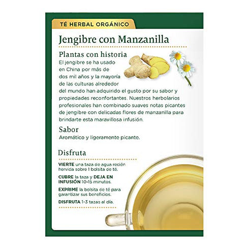 Traditional Medicinals Organic Ginger & Chamomile Herbal Tea, Relieves Occasional Indigestion or Nausea, (Pack of 1) - 16 Tea Bags