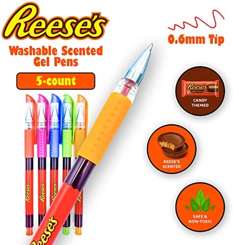 Hersheys Reeses Peanut Butter Cups Scented Gel Pens - Chocolate Candy Scented Kids Gel Pens, Fun Writing Pens For Children - 5 Ct