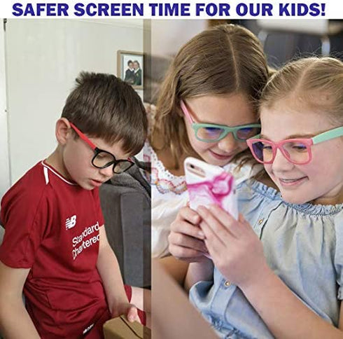 DeBuff Kids Blue Light Blocking Glasses Boys Girls Nerd Blue Light Blockers Age 3-12 (Clear)