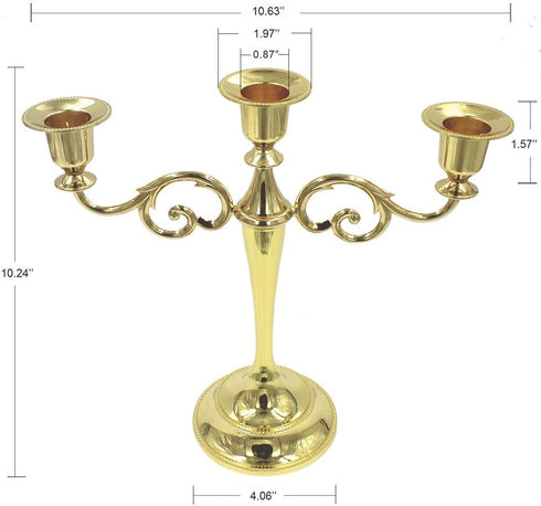 WEISIPU 3 Arms Candle Holder Metal Pillar Candle Stick Wedding Event Candelabra (Gold)