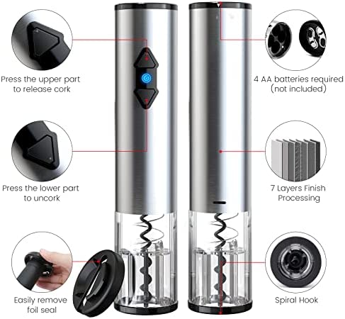 CIRCLE JOY Electric Wine Opener, Battery Wine Opener, Wine Bottle Opener, Electric Corkscrew, Wine Puller, Wine Screwpull, Uncorker, Cork Remover, Stainless Steel
