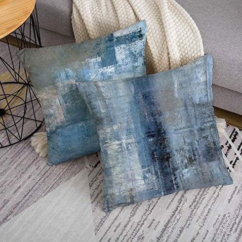 GALMAXS7 Blue Grey Decorative Throw Pillow Covers Modern Abstract Art Soft Velvet Pillow Covers Sofa Pillow Case Square Cushion Covers for Couch Bedroom Living Room 18X18 inch Set of 4