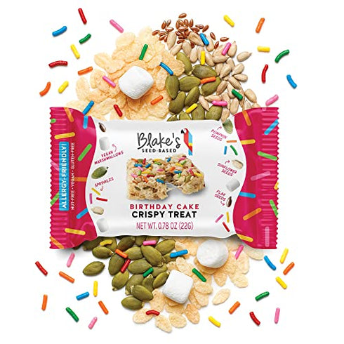Blake’s Seed Based Crispy Treats – Birthday Cake (6 Count), Nut Free, Gluten Free, Dairy Free & Vegan, Healthy Snacks for Kids or Adults, School Safe, Low Calorie Organic Soy Free Snack