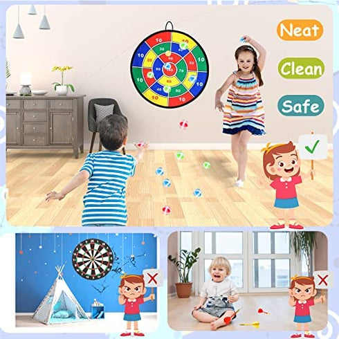 Dart Board for Kids Double Sided with 16 Sticky Balls 2 Hooks, Party Games Stocking Stuffers Dinosaur Target Toys for 3 4 5 6 7 8 9 10 11 12 Year Old Boys and Girls