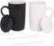 BPFY 16oz Set of 2 Ceramic Coffee Mug with Lid and Spoon, Milk Cup Classic Mug Drinking Cups for Tea, Coffee, Cocoa, Black and White Marriage or Couples (16oz)