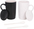 BPFY 16oz Set of 2 Ceramic Coffee Mug with Lid and Spoon, Milk Cup Classic Mug Drinking Cups for Tea, Coffee, Cocoa, Black and White Marriage or Couples (16oz)