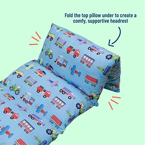 Wildkin Kids Floor Lounger for Boys and Girls, Travel-Friendly and Perfect for Sleepovers,Requires 4 Standard Size Pillows (Not Included),Measures 69.5 x 27 Inches (Trains, Planes and Trucks)