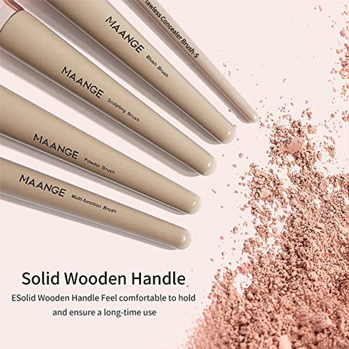 MAANGE Makeup Brushes 15 Pcs Professional Synthetic Makeup Brushes Set Foundation Contour Concealer Blush Powder Make Up Brushes With 1 Makeup Sponge & 1 Brush Cleaner (Champagne)