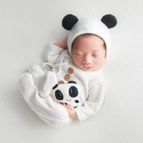 Baby Photography Outfits Boy Girl Panda Newborn Photo Outfit Infant Photo Shoot Crochet Props Picture Knit Romper Hat