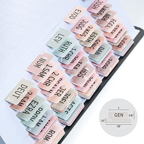 DiverseBee Laminated Bible Tabs (Large Print, Easy to Apply), Bible Tabs Old and New Testament, Bible Study Journaling Supplies, Bible Accessories, Bible Index Tabs, 72 Bible Book Tabs (Petal)