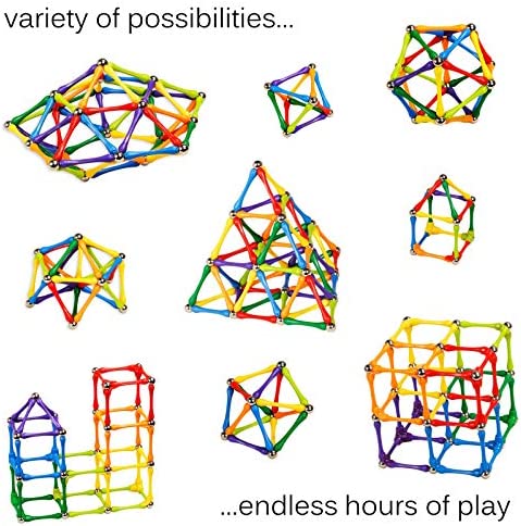 Goobi 110 Piece Magnetic Building Sticks Blocks Tiles Toy Magnet 3D Construction Set STEM Educational Toys for 3 4 5 6 7 8 Year Old Kids Boys Girls Adults with Storage Box and Instruction Guide