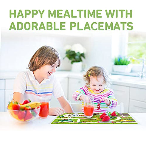 Disposable Stick-on Placemats 40 Pack for Baby & Kids, Restaurant Table Mats 12" x 18" Sticky Place Mats,Toddler Baby Placemat Happy Zoo Theme