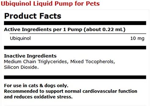 Dr. Mercola Ubiquinol Liquid Pump for Cats & Dogs, (1.45 Fl. Oz.), Non GMO, Gluten Free, Soy Free