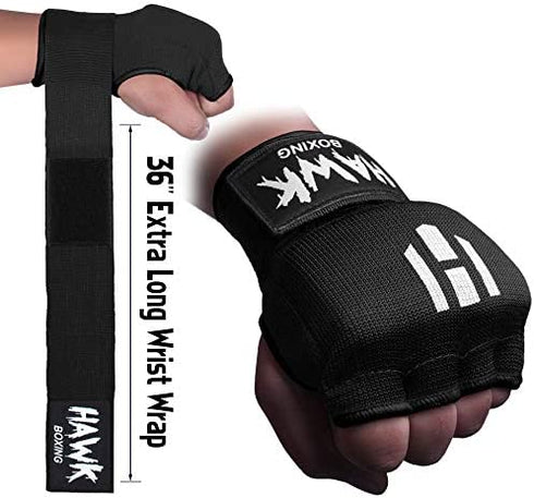 Hawk Padded Inner Gloves Training Gel Elastic Hand Wraps for Boxing Gloves Quick Wraps Men & Women Kickboxing Muay Thai MMA Bandages Fist Knuckle Wrist Wrap Protector Handwraps (Pair)