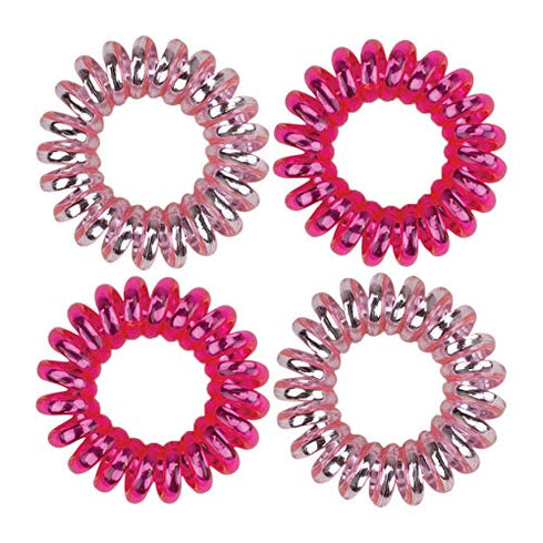 Kitsch Holiday Gift Spiral Hair Ties | Coil Hair Ties | Phone Cord Hair Ties | Hair Coils - 4 Pcs | Metallic Pink Crush