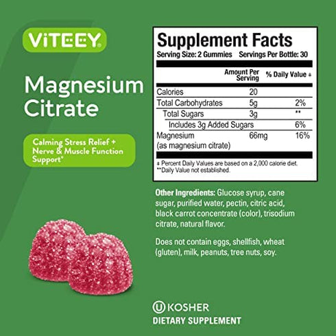 Magnesium Citrate Gummies Supports Stress Relief, Anxiety Relief, Sleep Aid, Calm Mood, Muscle Relaxer, Migraine Relief, Optimal Relaxation, Chewable Gummy Supplement, for Adults Teens Men and Woman