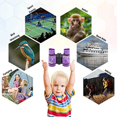 Binoculars for Kids, Best Gifts Toy Binoculars for 3-12 Years Boys Girls and Toddler,High-Resolution Real Optics Rubber Kids Binoculars Shockproof Folding for Travel, Camping, Birding (Purple)