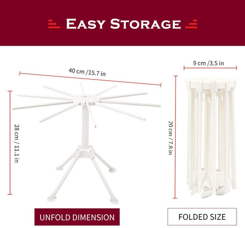 Ourokhome Collapsible Pasta Drying Rack, Plastic Foldable Homemade Fresh Spaghetti Stand Dryer Noodle Hanger for Kitchen with 10 Arms, Stable, Easy Storage, Quickly Set Up (White)