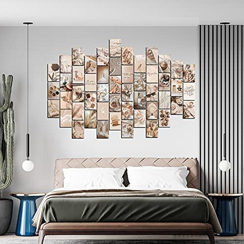 WOONKIT Beige Wall Collage Kit Aesthetic Pictures, Room Decor Aesthetic, Room Decor for Teen Girls, Photo Collage Kit for Wall Aesthetic, Room Decor for Bedroom Aesthetic, Trendy Teen, 50PCS 4X6 IN
