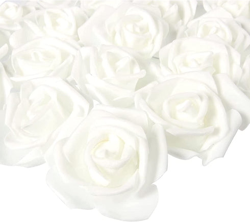 Stemless Artificial Rose Flower Heads for Weddings, Decor, DIY (3 in, White, 100 Pack)