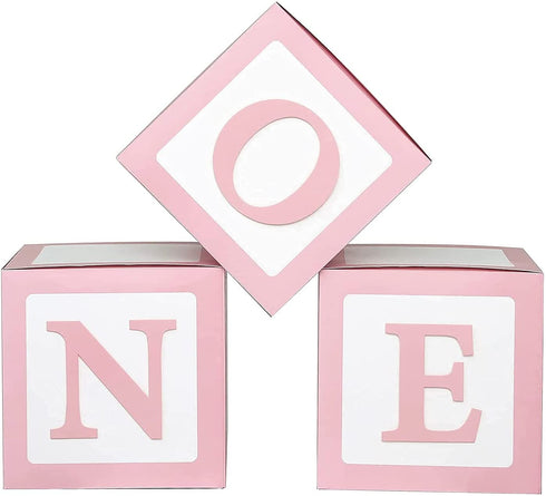 First Birthday Decorations for Girl Pink ONE Boxes ,3Pcs ONE Balloon Boxes Baby 1st Birthday Girl Decorations with 2 Set of ONE letters,DIY ONE Blocks for Pink Girls Teddy Bear Baby Shower Decorations Photoshoot Props