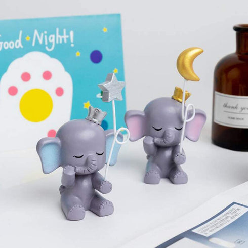 SUPVOX Elephant Figurine Cake Topper Resin Cartoon Animal Moon Collectible Figure Statue Craft Ornament for Kids Birthday Gift Home Decor