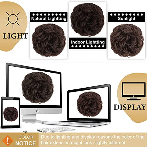 DeeThens Messy Bun Hair Piece Tousled Updo Hairpiece for Women Wavy Curly Scrunchies Clip in Claw Hair Bun Synthetic Chignon Claw Clip With Hair Attached (Darkest Brown)