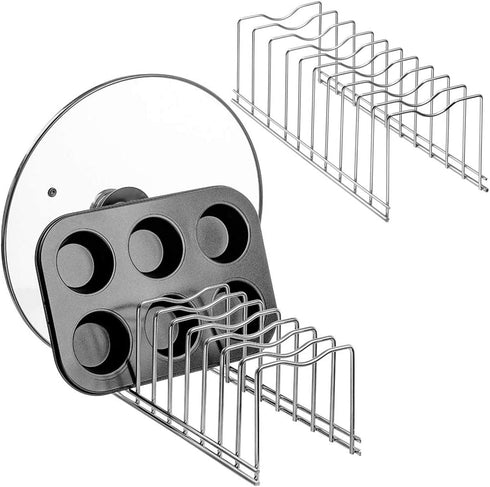 SANNO Pan Pot Lid Holder Rack ,Cabinet Drawer Organization Holder Kitchen Pot Lid Rack Holder Organizer Kitchen Plate Storage Organizer and Drying Rack, Pantry 2 pack