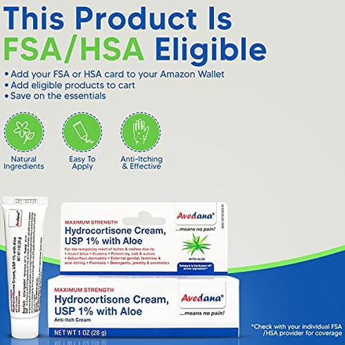 AVEDANA Hydrocortisone Cream – 1 Ounce Eczema Cream with Aloe Vera – Premium Anti Itch Cream Extra Strength – Ideal for Rashes, Itchiness, Insect Bites, Dermatitis, Detergents, Jewelry