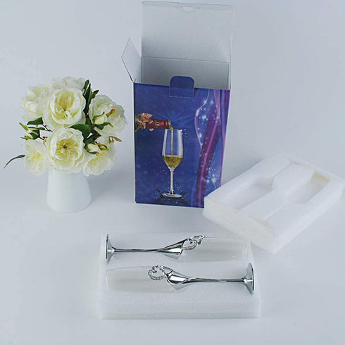 Wedding Champagne Goblets Toasting Flute Glasses for Bride and Groom Creative Deluxe Glass Cups with Rhinestone Rimmed Heart Decoration Gift Set