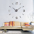 Large DIY Frameless Wall Clock 3D Wall Clock with Mirror Number Stickers for Home Office Decorations (Silver)
