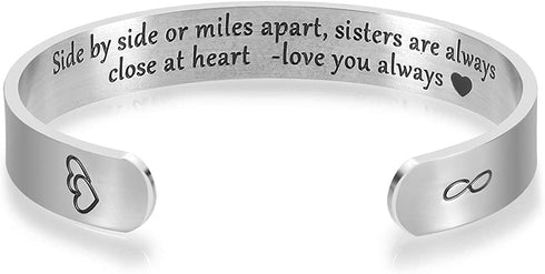 Sister Gift Bracelet Cuff - Sisters are Always Close at Heart Sister Bracelet Sister Gifts from Sisters Christmas Birthday Gifts for Sisters