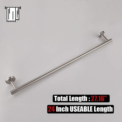 JQK Bath Towel Bar, 24 Inch Stainless Steel Towel Rack Bathroom, Towel Holder Brushed Finished Wall Mount, Total Length 27 Inch, TB110L24-BN