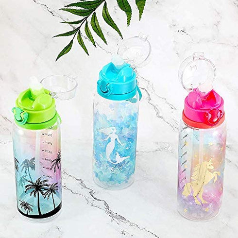 Cute Water Bottle with Straw for Women Teen Girls, BPA FREE Tritan & Leak Proof One Click Open Flip Top & Easy Clean & Soft Carry Loop, 30oz / 900ml (Coconut Tree)