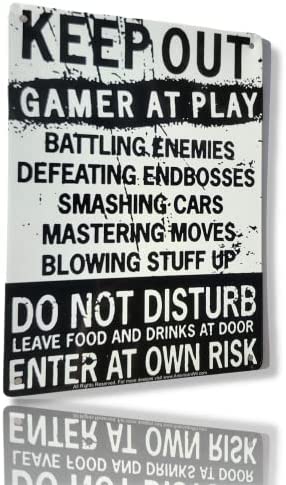 Funny Gamer Decor, 'Keep Out Gamers Only' 12" x 8" Tin Signs, Gaming Do Not Disturb Signs, Funny Video Game Signs for Boys Room, Gamer Room Sign, Keep Out Gamers At Play Home and Kitchen Signs,