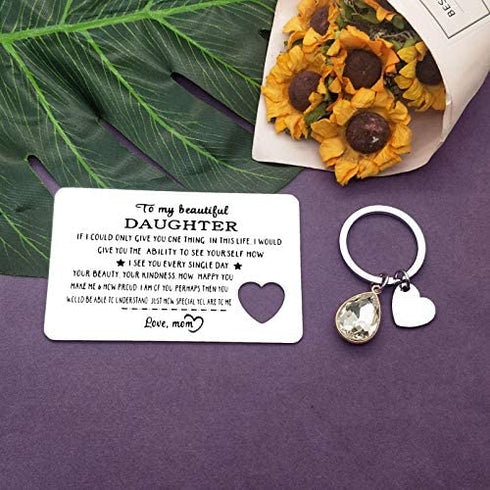 Engraved Wallet Insert Card for Daughter from Mom Inspirational Gifts for Her Women Graduation Birthday Christmas Wedding Gifts for Teens Girls Motivational Gift Encouragement Card Keychain Set Gift