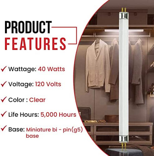 BULBMASTER F8T5 Fluorescent Light Bulbs - F8 T5 8W 4100K Fluorescent 12" Under Cabinet Light Bulbs Cool White 12” Linear T5 380 Lumens - Under The Counter Small Fluorescent Light Bulb - Pack of 6
