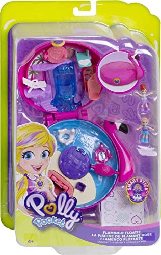 Polly Pocket Mini Toys, Compact Playset with 2 Micro Dolls and Accessories, Flamingo Floatie, Travel Toys and Gifts for Kids???