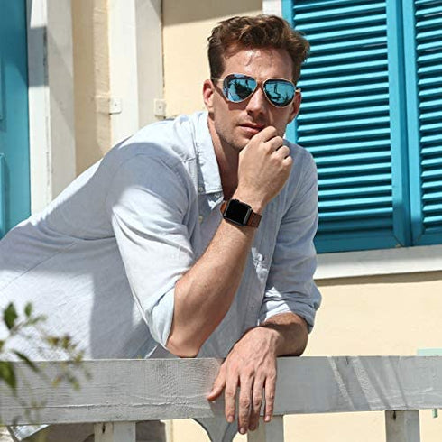 Vintage Leather Bands Compatible with Apple Watch Band 38mm 40mm 41mm 42mm 44mm 45mm 49mm,Genuine Leather Retro Strap Compatible for Men Women iWatch Ultra SE Series 8/7/6/5/4/3/2/1(Brown/Black)