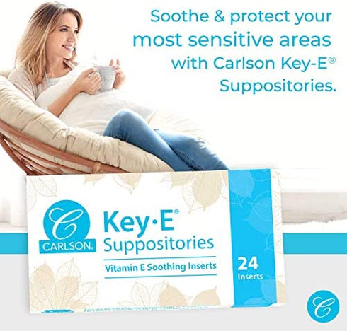 Carlson - Key-E Suppositories, 30 IU Vitamin E Suppository, Lubricates Dry Areas, Treatment for Women and Men, Vaginal & Rectal, 48 Count