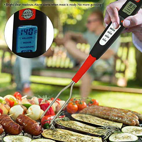 Digital Meat Thermometer Fork for Grilling and Barbecue Very Fast Read with Electronic Ready Alarm Quick Accurate Temperature for Any Grilled Food, Steak, Pork, Chicken on Patio or Outside Kitchen