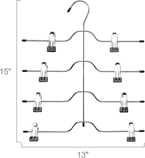 HOUSE DAY Skirt Hangers 4 Tier Shorts Hangers with Clips,6 Pack Space Saving Pants Hangers,Multi Slack Skirt Hanger Metal Trouser Clip Hangers for Slack,Trouser,Jeans,Towels