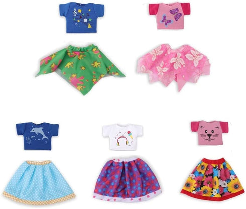 Wakao Set of 5 Color-Topic Doll Clothes for 14.5 Inch American Girl Wellie Wishers Dolls (Purple,Yellow,Blue,Pink,Green)