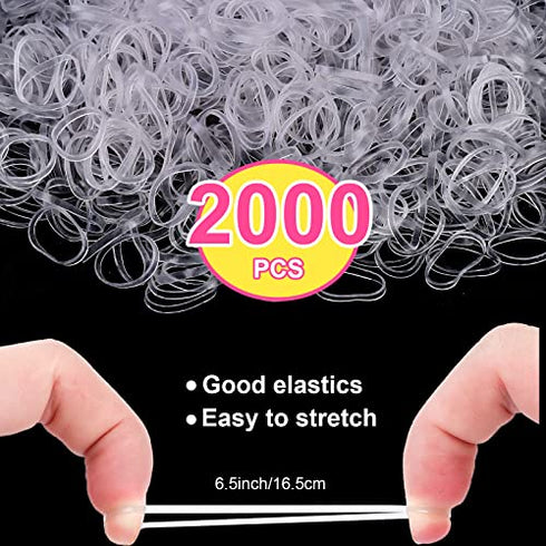 2000 PCS Mini Small Rubber Bands for Hair, Tiny Clear Hair Elastics, Hair Rubber Bands for Girls Toddler Kids Baby, Premium Elastic Hair Ties with 2 PCS Topsy Tail Hair Tools by YLYL